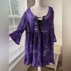 EUC Midnight Hour Hot Topic Purple Black Celestial Dress Plus Size 3x Witch Goth